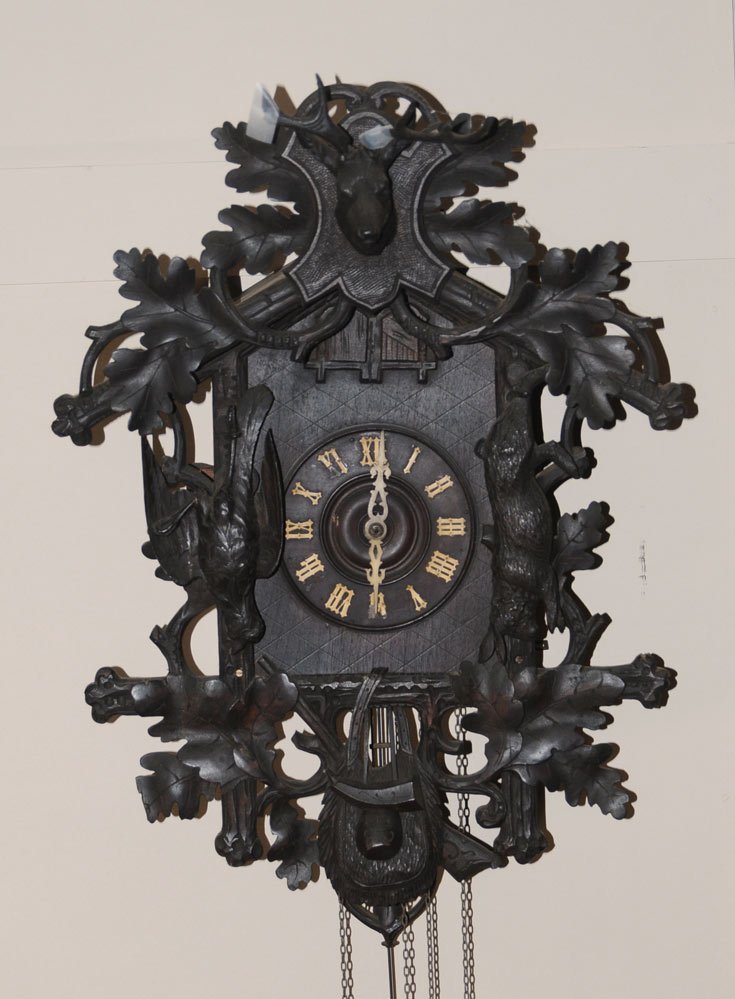 Black Forest Double Cuckoo Clock: 25" long late 19th century