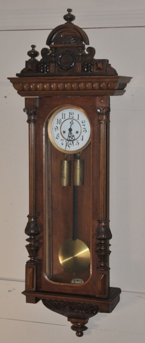 German Weight Driven Regulator: with carved crest 50" long circa 1900