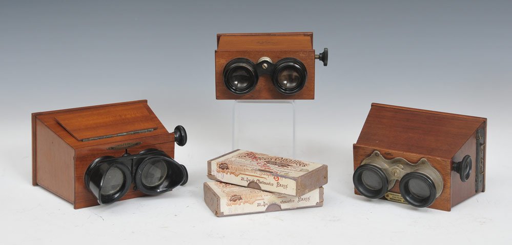 Group of Three Stereoscopic Viewers: together with two boxes of glass slides France late 19th century