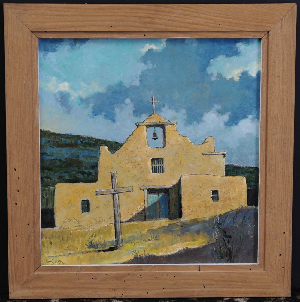 Eric Sloane: Taos Church 20" x 19" oil on masonite signed lower left