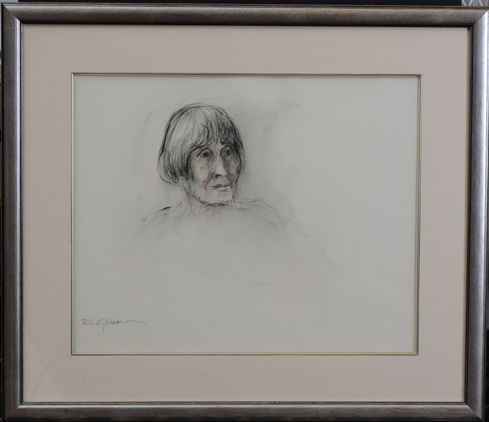 R.C. Gorman: portrait study of a woman 23" x 28" charcoal on paper dated 1973, signed lower left