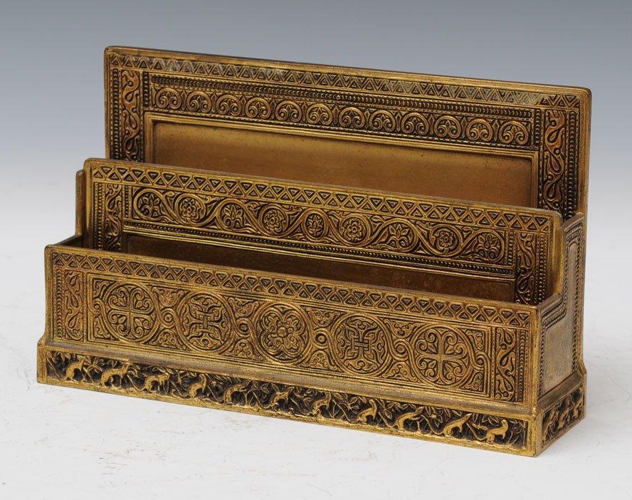 Tiffany Studios Bronze Letter Rack: Venetian Pattern Model 1644 10" long early 20th century