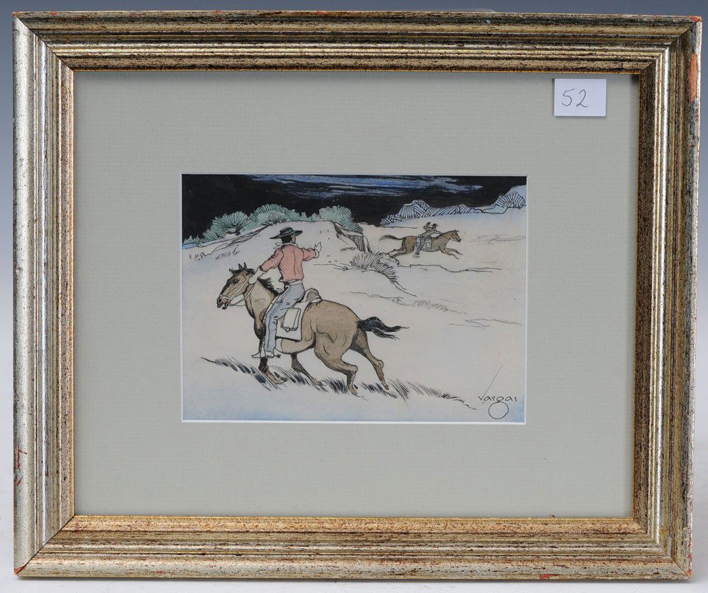 Alberto Vargas: Original Illustration "Chaps Who Pass in the Night" 4 1/4" x 5 3/4" (sight) color pencil on paper titled and dated on back