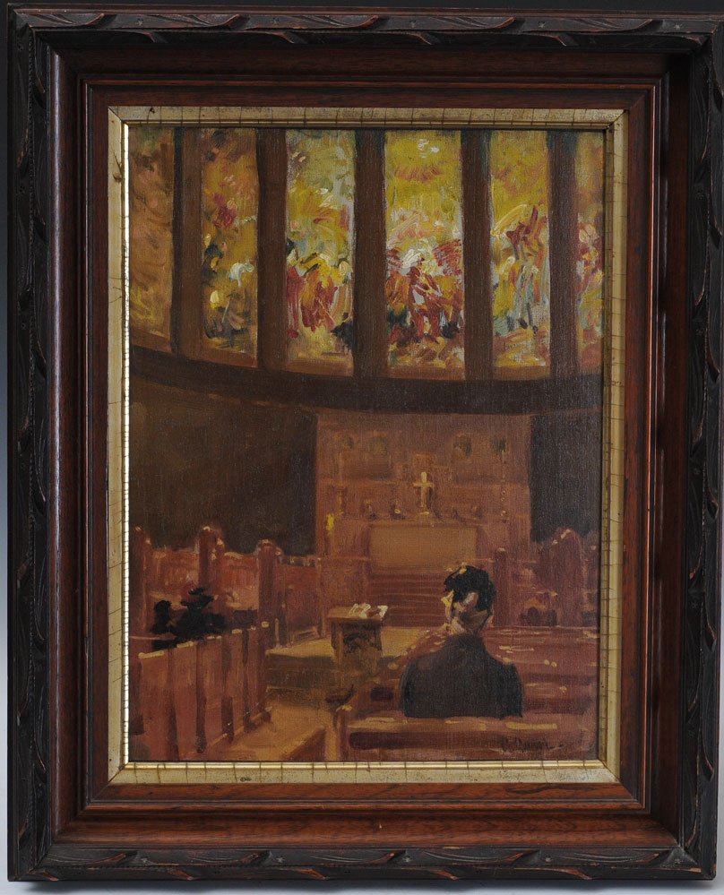 Gilbert Gaul: St. Michael's Church 16" x 12" oil on board signed lower right titled verso