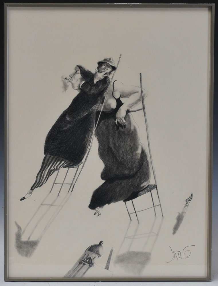 Benjamin Canas: Tipping Over 20" x 15" pencil on paper signed lower right dated 1976