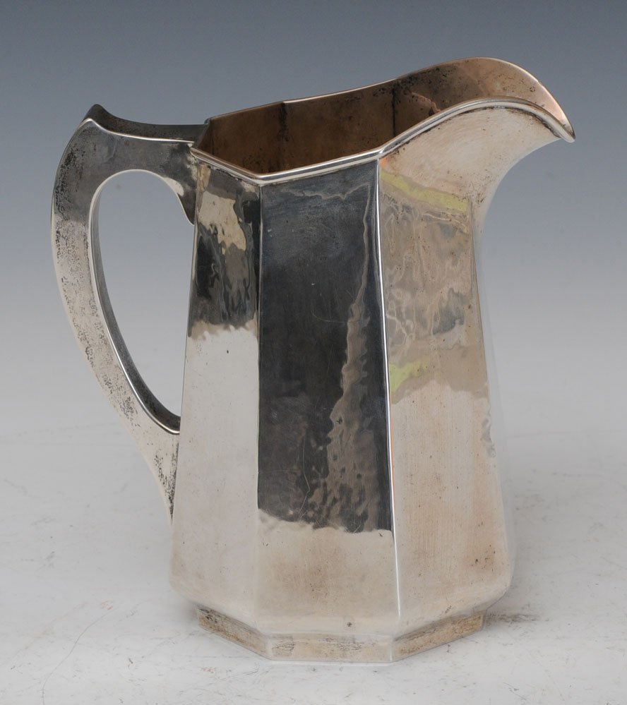 Kalo Hand-Wrought Sterling Silver Paneled Pitcher: 3 1/2 pints 7 3/4" high, 19 troy oz