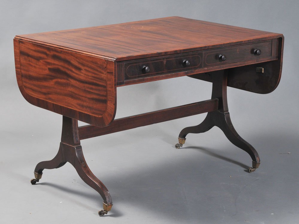 Regency Sofa Table: with cross banded top 64" x 29", 28" high early 19th century