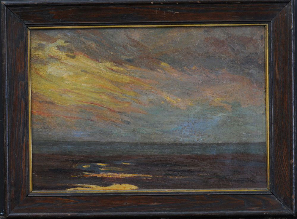 German School: Sunset At The Shore 19" x 26 1/2" oil on canvas unsigned