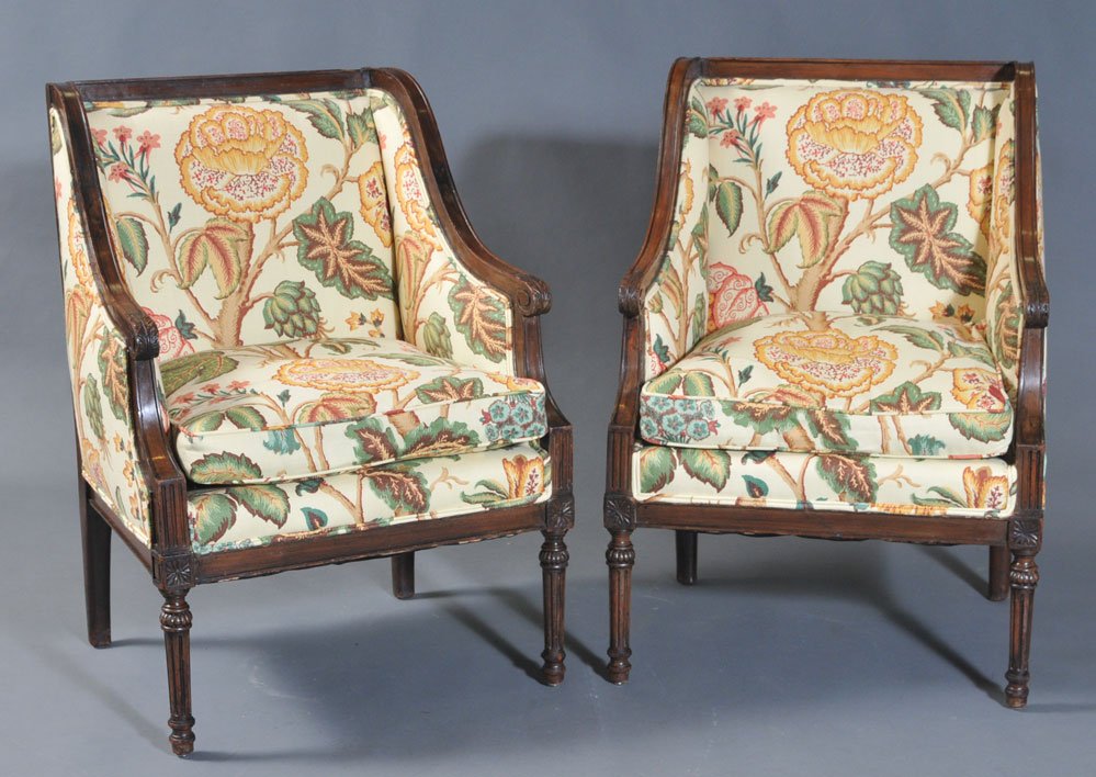 Pair of Louis XV Style Bergeres: 35 1/2" high late 19th century
