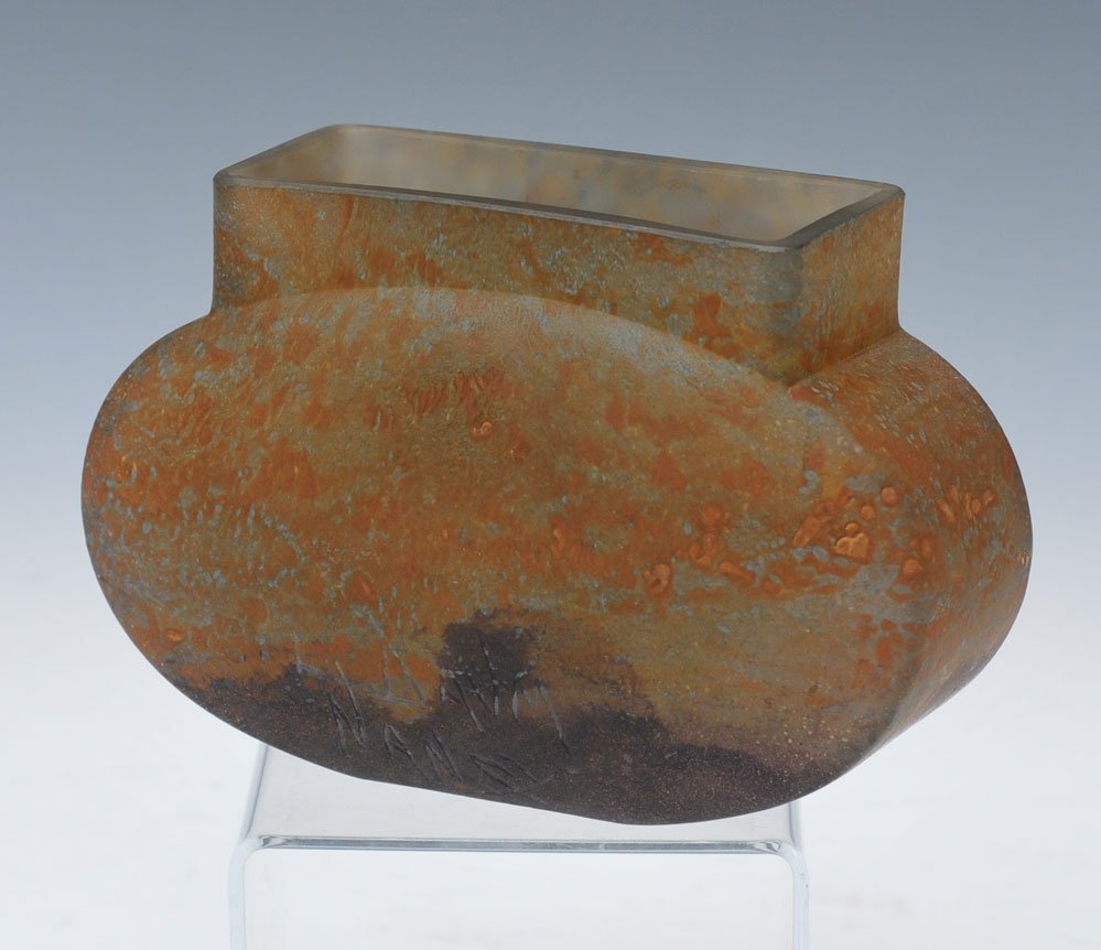 Daum Mottled Glass Pillow Vase: 4 3/4" high, 7" wide early 19th century