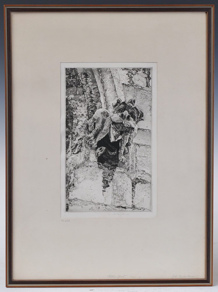 John Taylor Arms: Gothic Spirit, 1922 11 1/2" x 7" etching pencil signed and dated lower right from the estate of Marcia Garvan Coyle