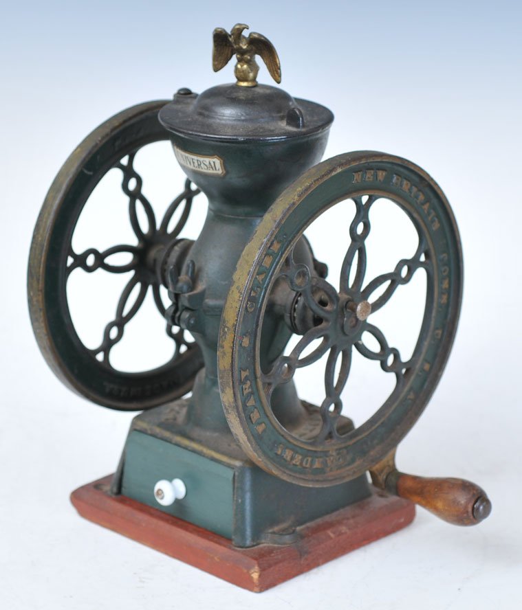 Coffee Grinder: Lander's Frary & Clark 14" high, 8 1/2" wheels circa 1900