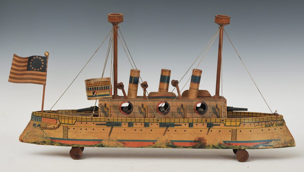 Bliss Paper On Wood The U.S. Cruiser Columbia: 27" long late 19th century