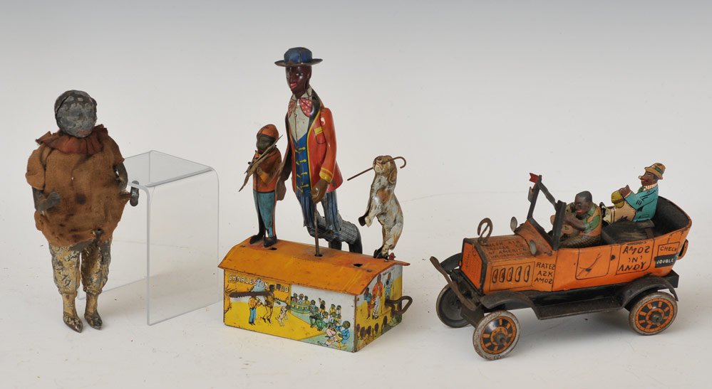 Marx Tin Lithographed Amos and Andy Fresh Air Taxi: together with Marx Charleston Trio tin wind-up and die-cut Amos and Andy stand-up figures
