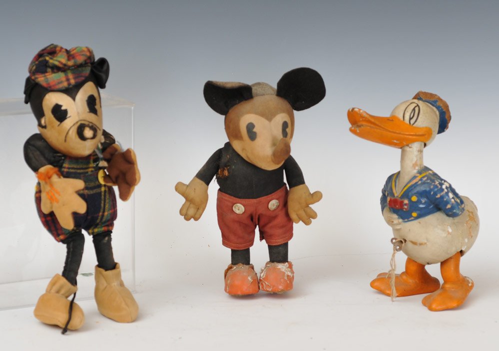 Three Walt Disney Toys: including rare Donald Duck wind-up, and two Mickey Mouse dolls