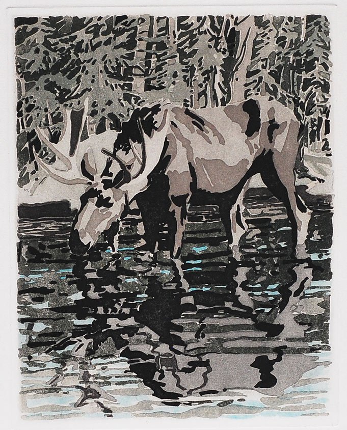 Neil Welliver: Moose 11" x 8 1/2" woodcut 17 3/8" x 14 1/2" sheet pencil signed lower right edition of 79 SHIPPING: Shipping available within the Continental USA (excludes insurance) $45. International buyers are re
