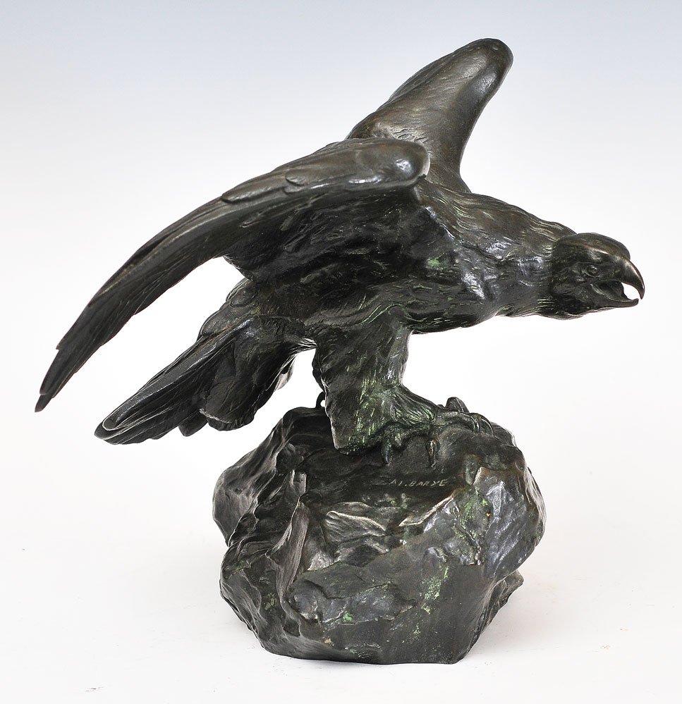 Antoine-Louis Barye: Bronze Eagle cast by Barbedienne Foundry 9 3/4" high circa 1900 SHIPPING: Shipping available within the Continental USA (excludes insurance) $60. International buyers are responsible for arranging 3rd