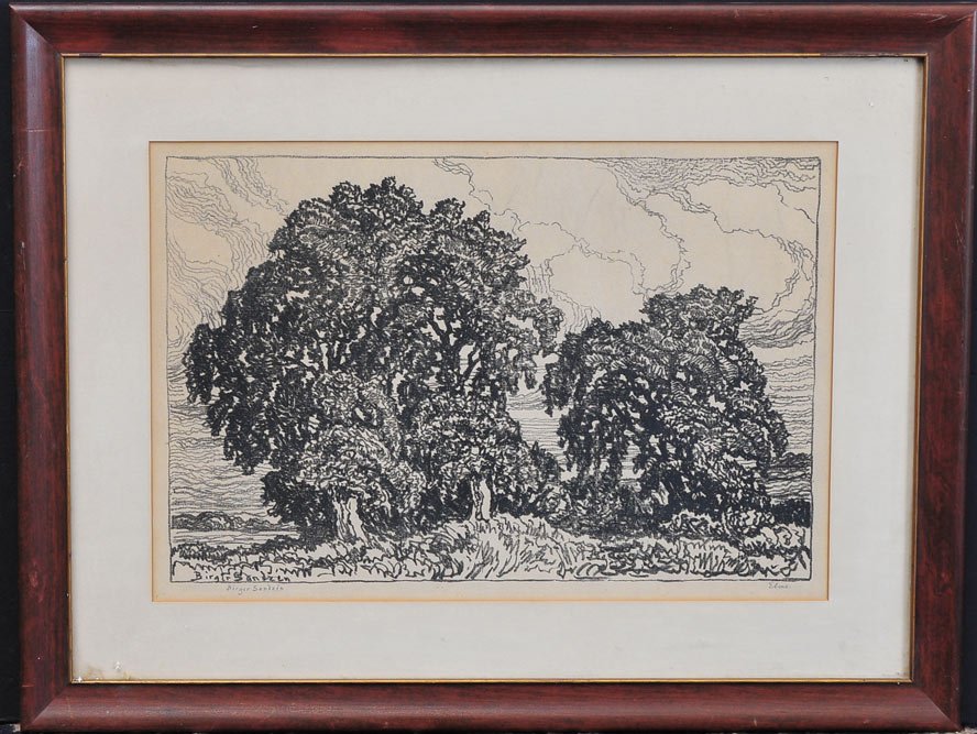 Birger Sandzen: Elms 12" x 18" lithograph pencil signed lower left SHIPPING: Buyer is responsible for arranging 3rd party shipping. Also see 3rd party shipper list provided in SHIPPING tab.