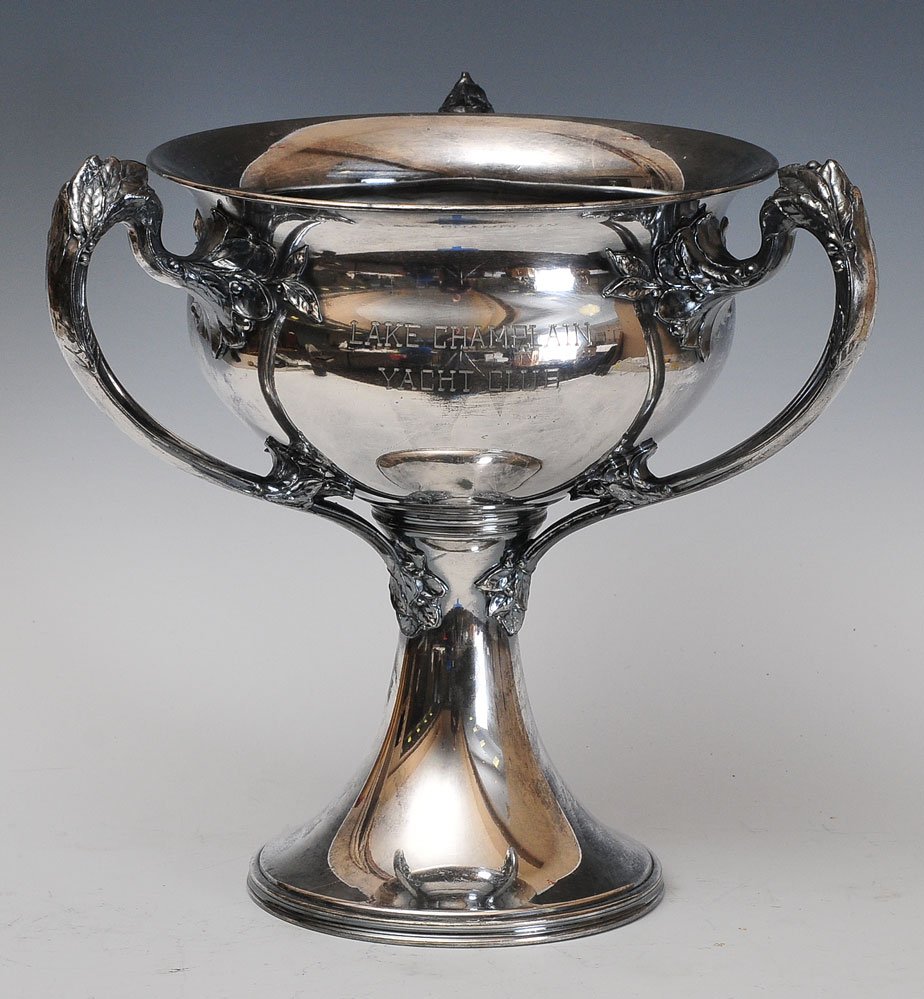 Wallace Silver Plated Yachting Trophy: engraved Lake Champlain Yacht Club 12" high circa 1900 SHIPPING: Shipping available within the Continental USA (excludes insurance) $40. International buyers are responsible for arranging 3rd party sh