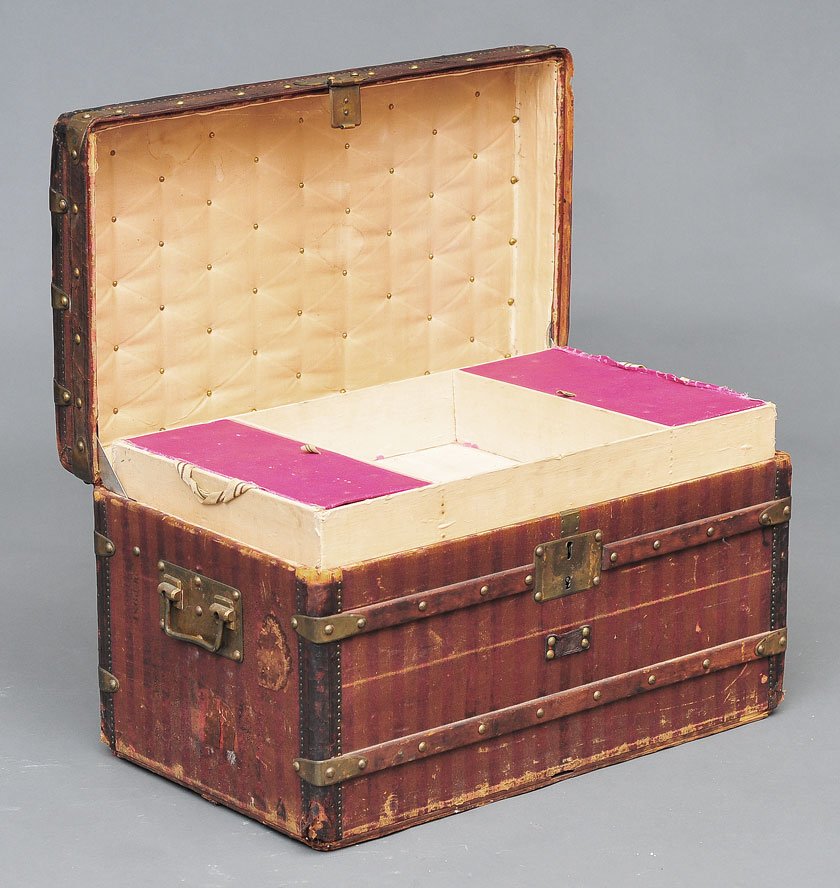 Louis Vuitton Travel Trunk: 28" x 16 1/2" x 16" with early stripped pattern and original tray early 20th century SHIPPING: Buyer is responsible for arranging 3rd party shipping.