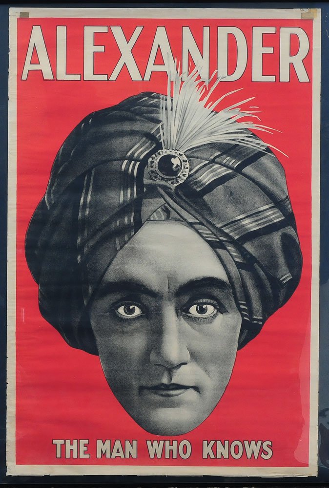 Alexander The Man Who Knows Poster: Alexander (Claude Alexander Conlin) 42" x 28" circa 1915 SHIPPING: Shipping available within the Continental USA (excludes insurance) $35 (in a tube). International buyers are responsible for arrangin