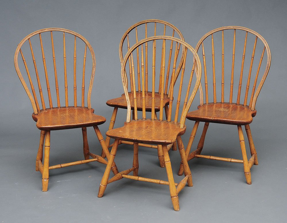 Set of Four Matching Windsor Side Chairs: with faux bamboo turned legs and stretchers 35" high early 19th century SHIPPING: Buyer is responsible for arranging 3rd party shipping.
