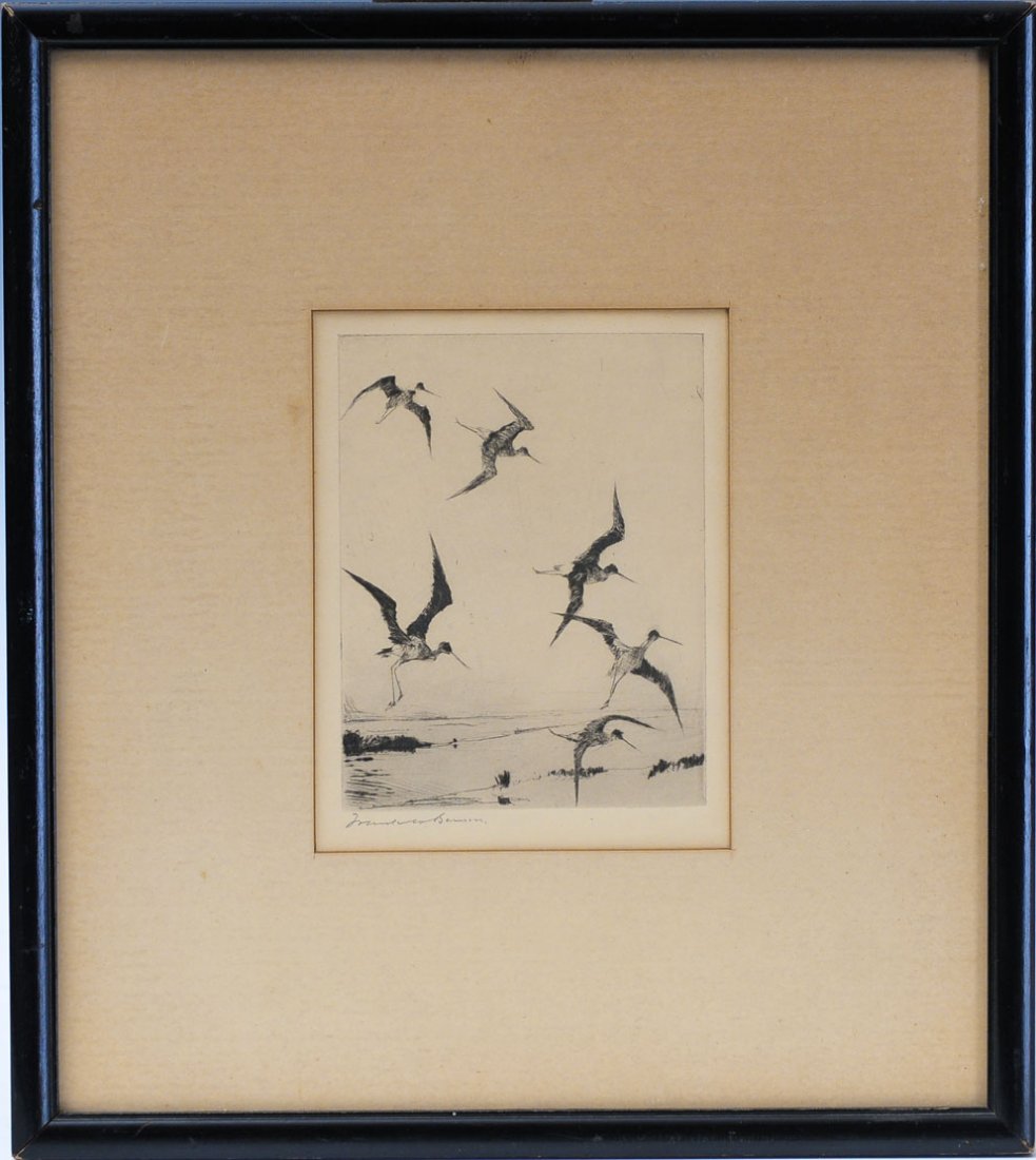 Frank W. Benson: Summer Yellowlegs 4 7/8" x 3 3/4" etching pencil signed lower left SHIPPING: Shipping available within the Continental USA (excludes insurance) $35. International buyers are responsible for arranging 