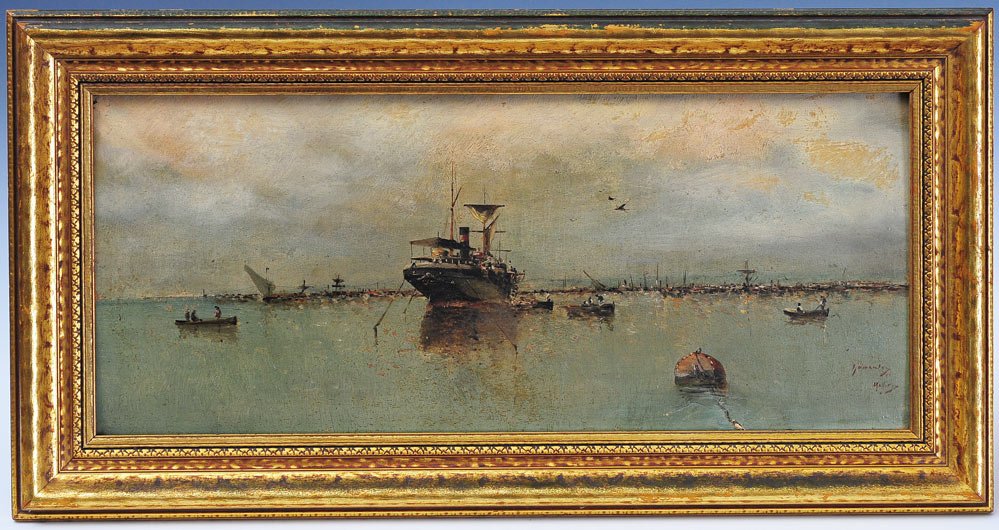 Italian School: pair of coastal scenes each 9" x 20" oil on panel signed lower right SHIPPING: Shipping available within the Continental USA (excludes insurance) $60. International buyers are responsible for arrangin