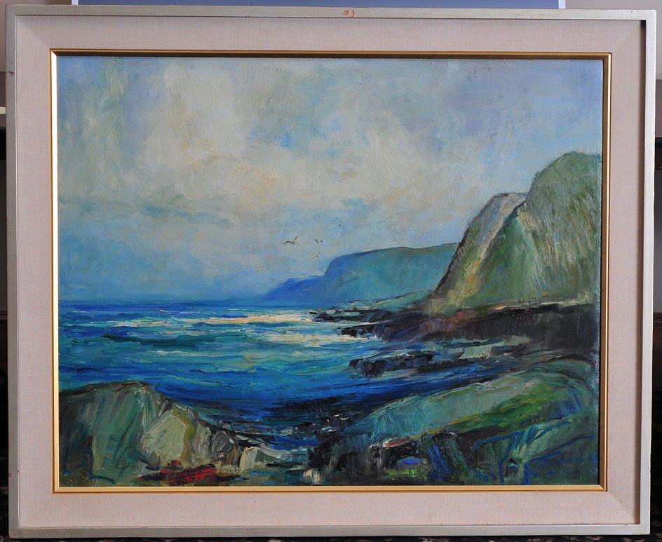 Anton H. Dahl: Davenport Landing (California) 32" x 40" oil on canvas signed lower right SHIPPING: Buyer is responsible for arranging 3rd party shipping.