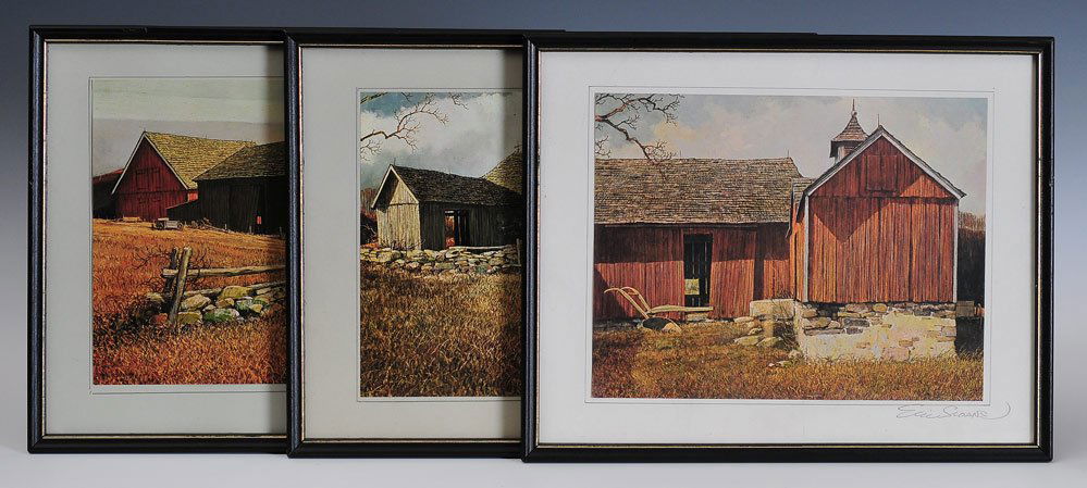 Eric Sloane: Three Prints depicting Barns 8 1/4" x 10 3/4" (image) each pencil signed SHIPPING: Shipping available within the Continental USA (excludes insurance) $45. International buyers are responsible for arra