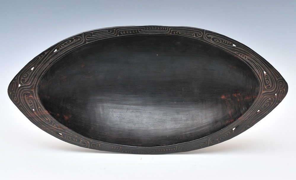 Finely Carved Tribal Bowl: possibly Maori 20 1/2" x 10", 3 1/2" high SHIPPING: Shipping available within the Continental USA (excludes insurance) $40. International buyers are responsible for arranging 3rd party shipping.