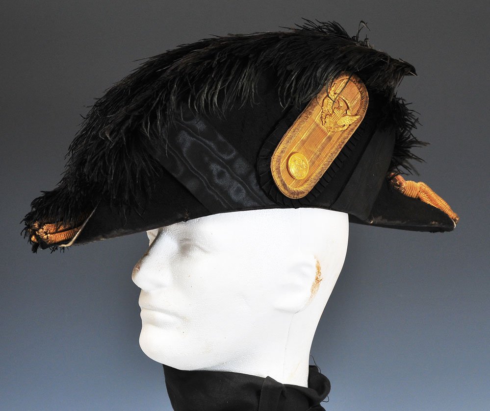 American Military Dress Hat: with original tole case retailed by Shannon, Miller and Crane, NY 3rd quarter 19th century SHIPPING: Shipping available within the Continental USA (excludes insurance) $40. International buyers are re