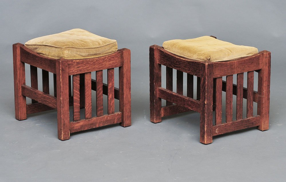 Pair of Mission Oak Slat-Side Footstools (1 of 4)