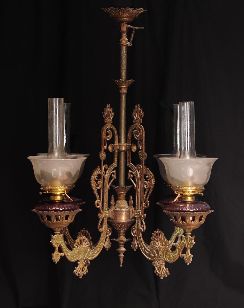Victorian Four Light Brass Chandelier (1 of 3)