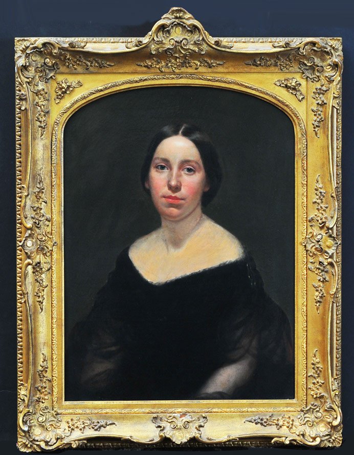 Manner of Thomas Sully: Portrait of a Young Lady 27" x 20" oil on canvas unsigned with a fine period frame circa 1845 SHIPPING: Buyer is responsible for arranging 3rd party shipping.