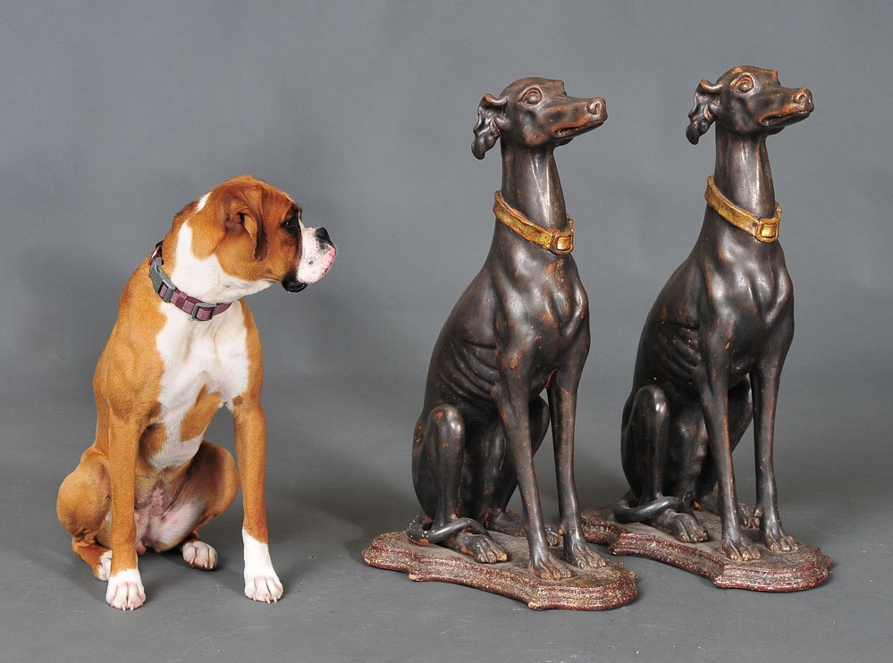 Pair of Life Size Composition Painted Whippets (1 of 4)