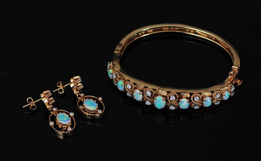 14k Gold Diamond and Opal Bracelet and Earrings (1 of 1)