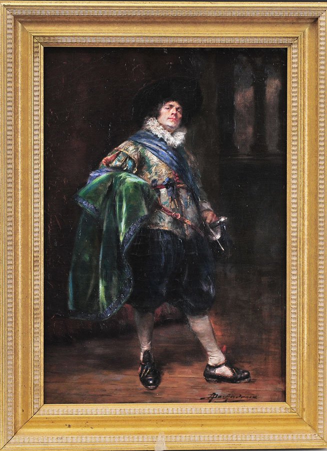 Alex De Andreis: Cavalier Holding a Sword 22" x 15" oil on canvas signed lower right SHIPPING: Buyer is responsible for arranging 3rd party shipping.