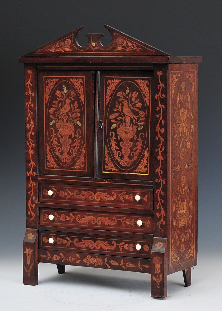 Dutch Marquetry Miniature Cabinet (1 of 3)