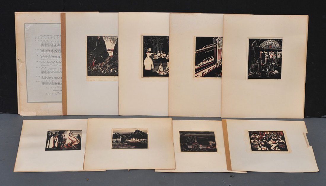 Set of Eight Woodblock Prints, Hawaii (1 of 2)
