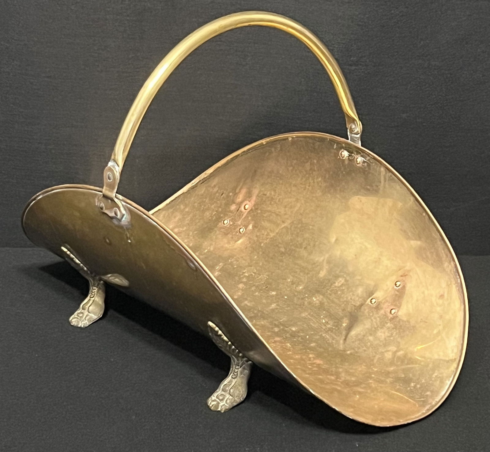 Vintage Brass Clawfoot Fireplace Log Holder with Moveable Handle (1 of 6)