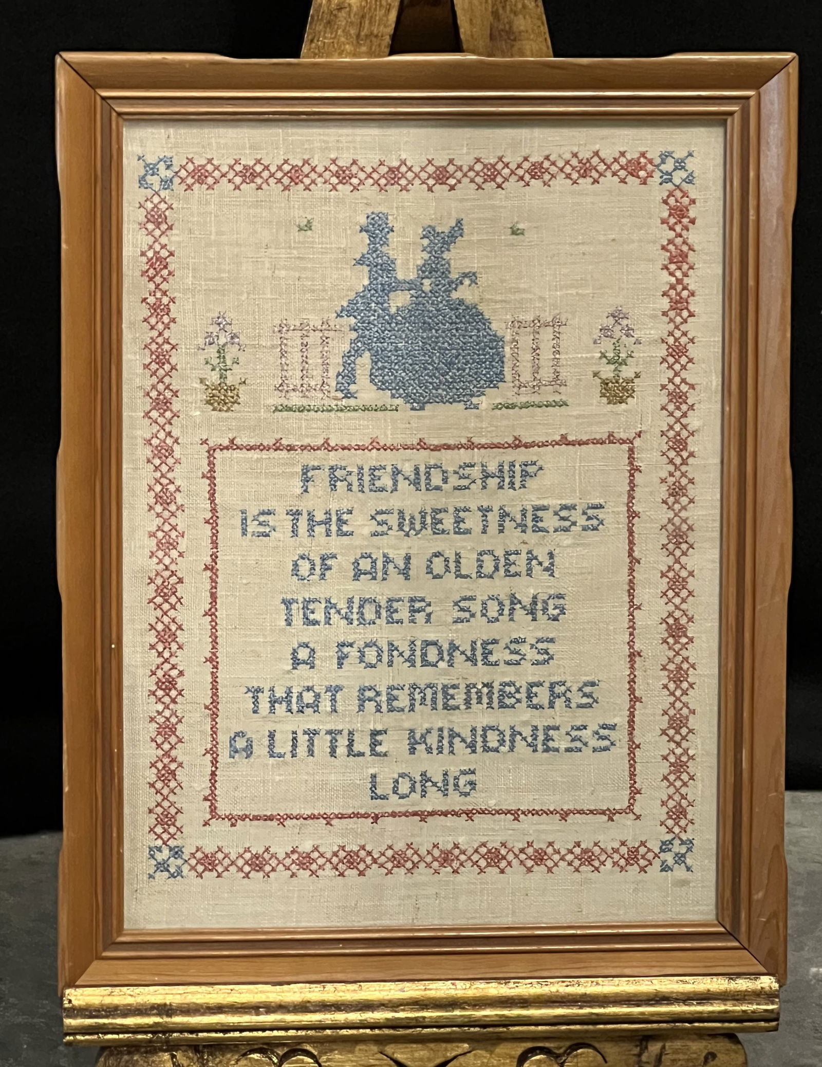 Framed Vintage Cross-Stitched Friendship Poem "Friendship is the Sweetness" with Graphics (1 of 2)