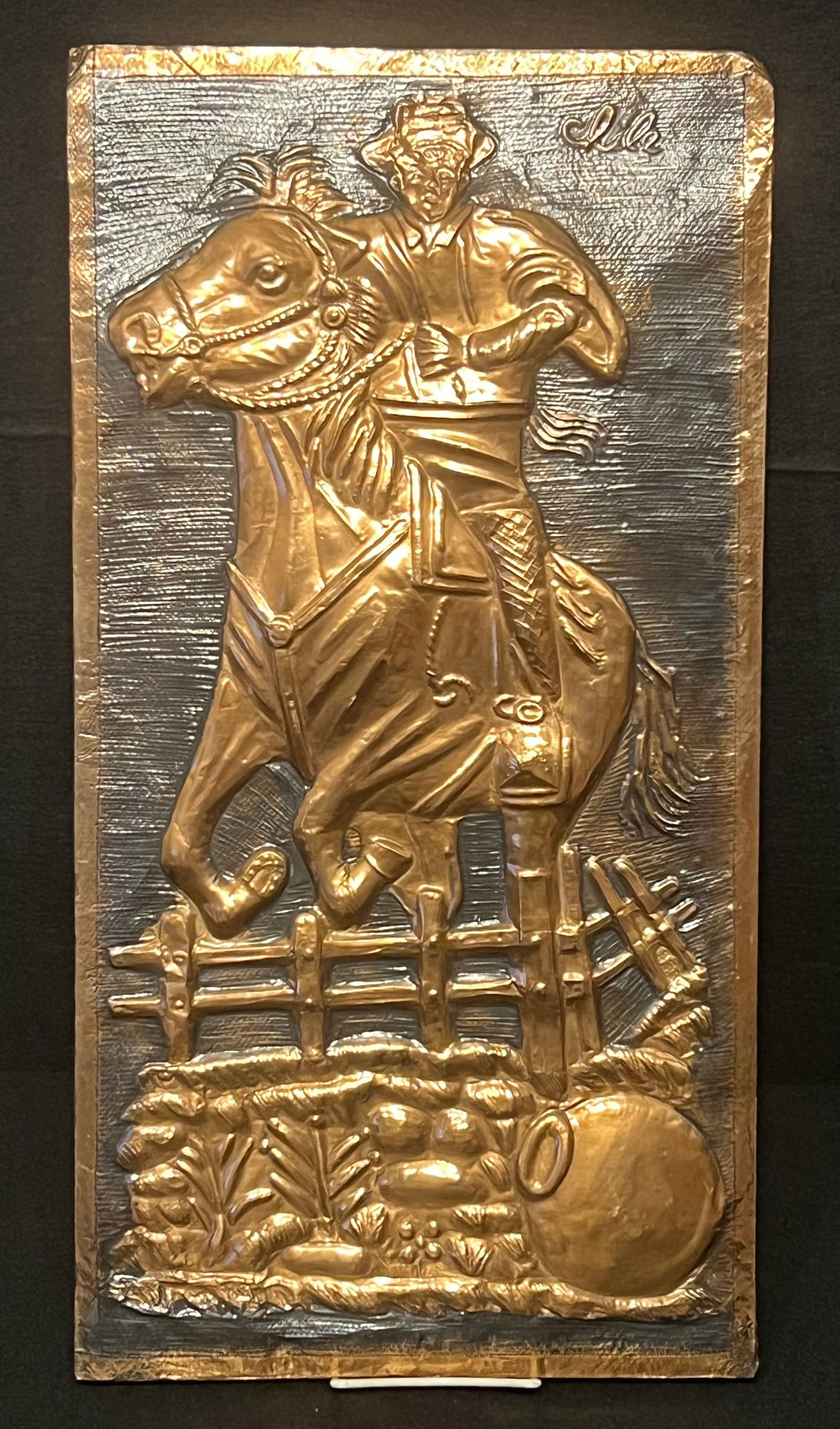 Vintage Hammered Copper Relief Cowboy Plague (1 of 3)