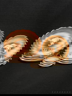 Rare Syracuse Western Ware Set of Four: Oval Appetizer Plates, Round Bread Plates & Butter Dishes: This rare vintage Syracuse China western style restaurant ware features an airbrushed brown steer on a cream background. The "Econo-Rim" style of this china was tailored for spaces such as dining cars