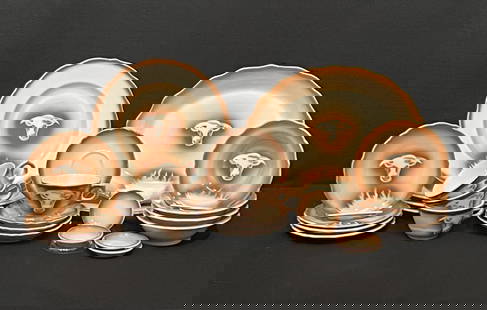 Rare Syracuse Western Ware:  Dinner, Dessert, Salad Plates, Bowls, Saucers,  Butter Dishes & Teac...: This rare vintage Syracuse China western style restaurant ware features an airbrushed brown steer on a cream background. The "Econo-Rim" style of this china was tailored for spaces such as dining cars