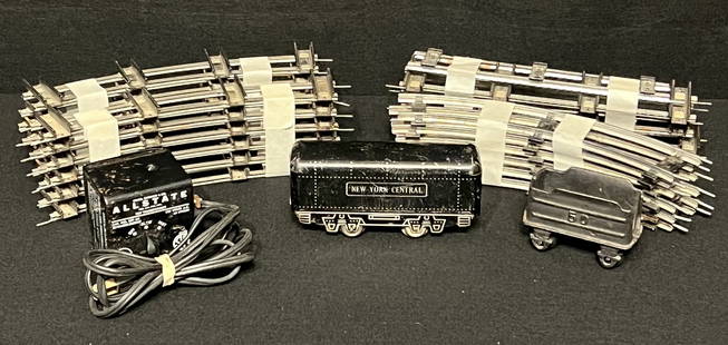 Allstate Toy Transformer, Marx S Scale Tracks, #50 Coal Car & Louis Marx Co. NY Central Tender Car: Allstate Toy Transformer - Sears, Roebuck & Co., Cat No. 309 AS, 115 volts A.C., 25 watts output, 60 cycles. Marx S Scale 2 Tin Rail Tracks - 16 curved, 5 straight Marx S Scale 2 rail tin tracks. #50
