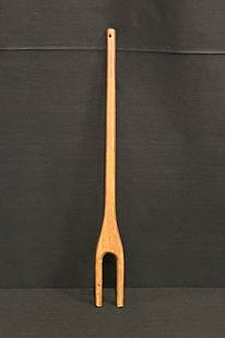 Primitive Carved Laundry Fork, Rustic Wooden Wash Stick and Handmade Broom with Bamboo Handle: This group of household items were a common part of the primitive homestead. The wooden laundry fork is in very nice condition and was used to "stir" up the soap in the laundry tub (2.5" x 1" x 23.5")