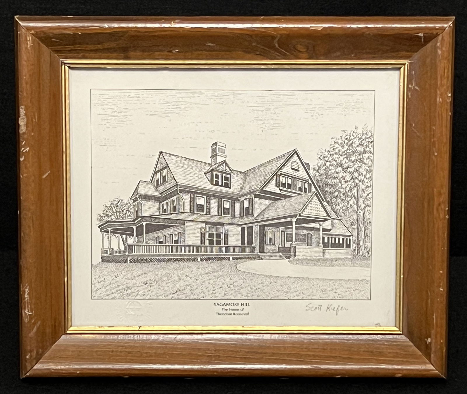 Wood-Framed Print of Sketch of Sagamore Hill, The Home of Theodore Roosevelt by Scott Kiefer (1 of 3)