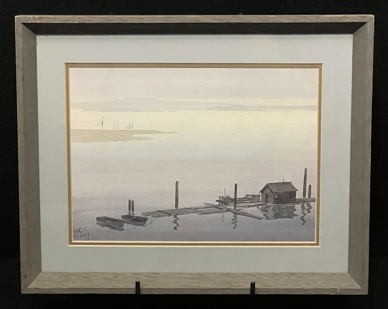 Handsome Grey Wood-Framed Coastal Scene Watercolor by Charles Mulvey (1 of 4)