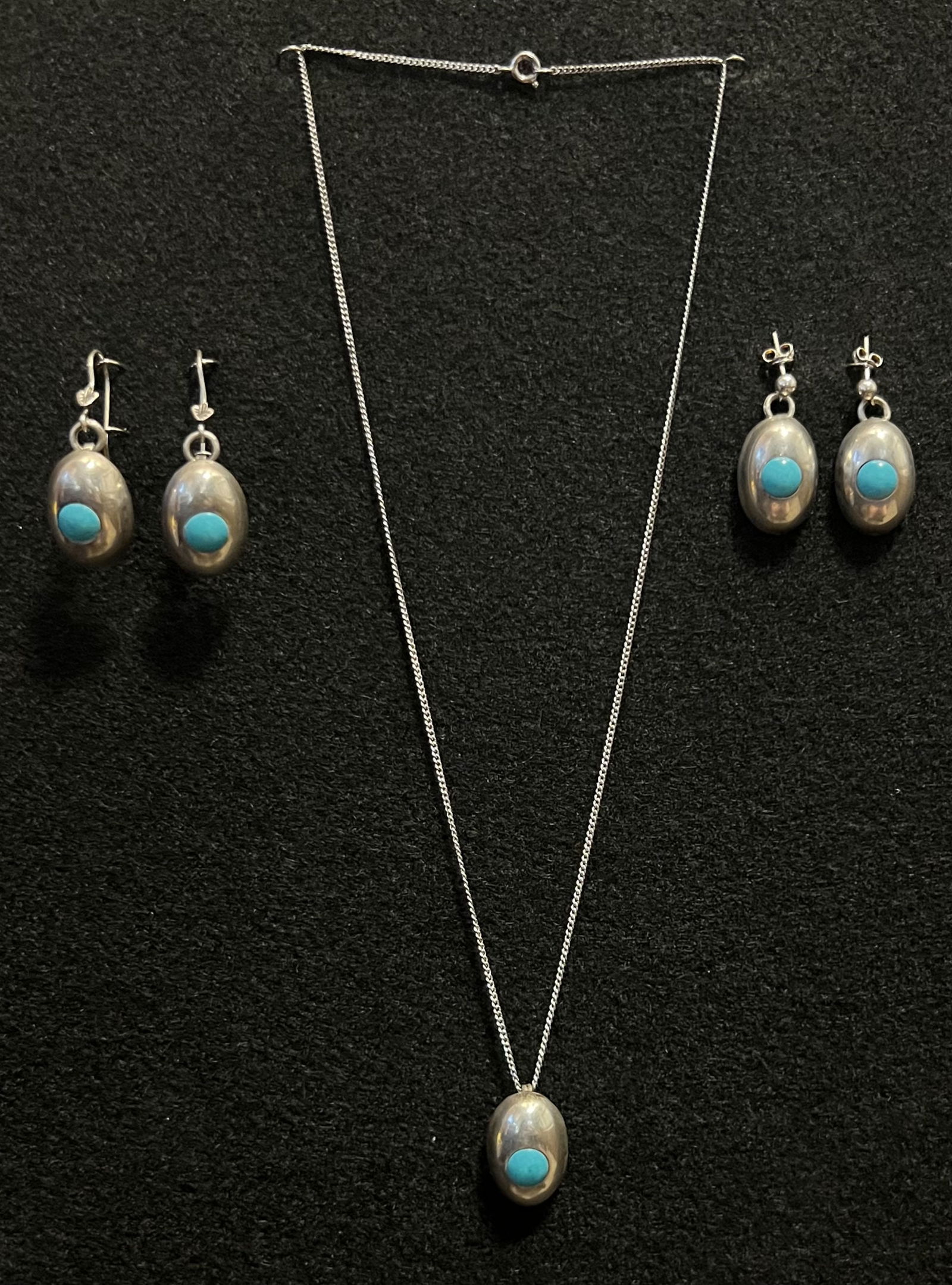 Sterling Silver and Turquoise Necklace & Two Pairs of Earring (1 of 4)